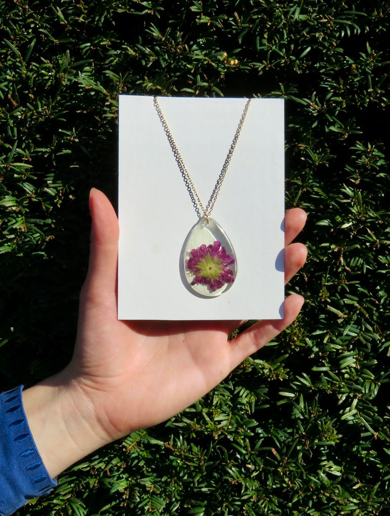 Pincushion flower necklace