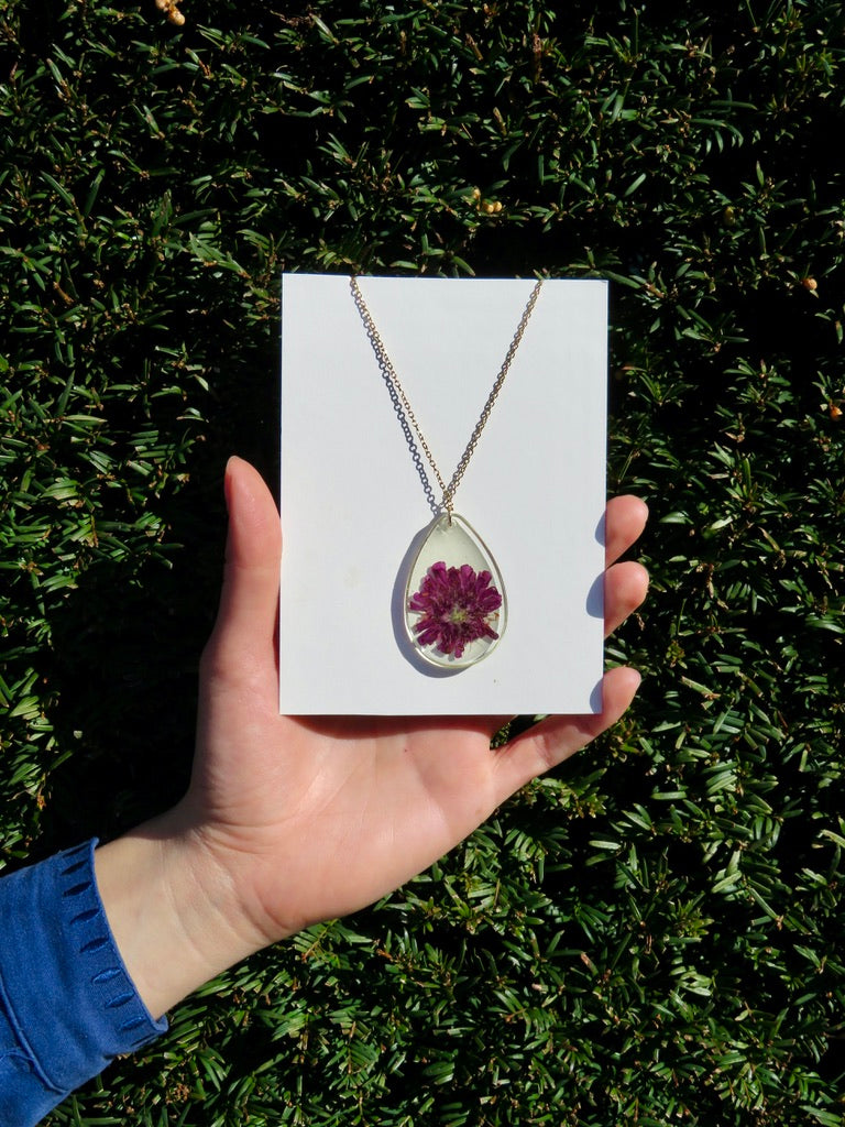 Pincushion flower necklace